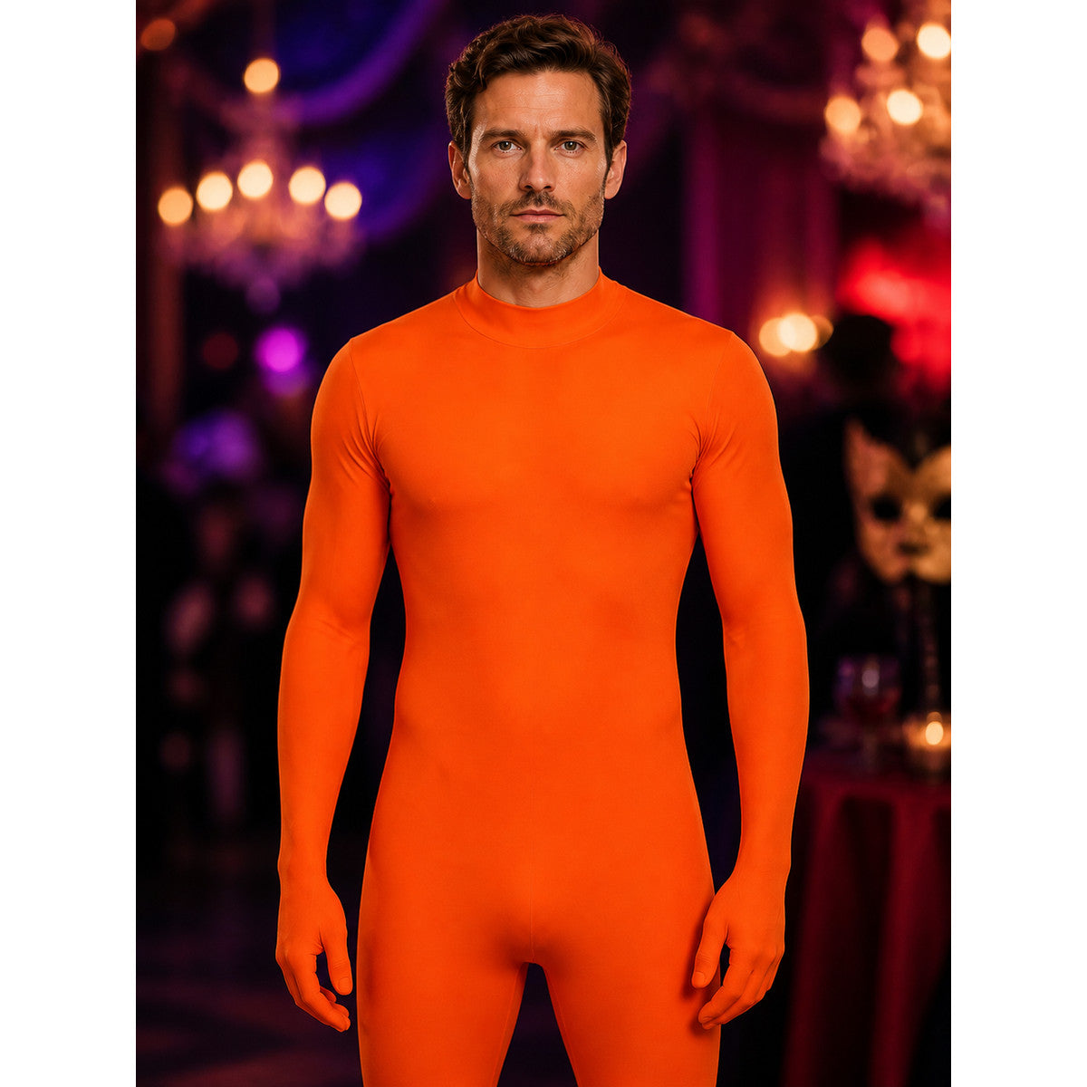 Invisible Man Full Body Bodysuit Costume, Halloween Cosplay Outfit for Adults on-model view