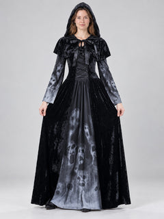 Adult Witch Costume with Dress and Hooded Cape