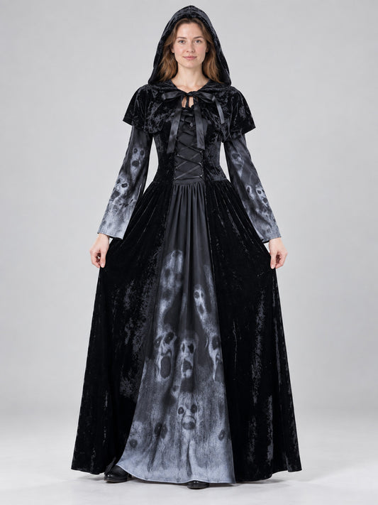 Adult Witch Costume with Dress and Hooded Cape
