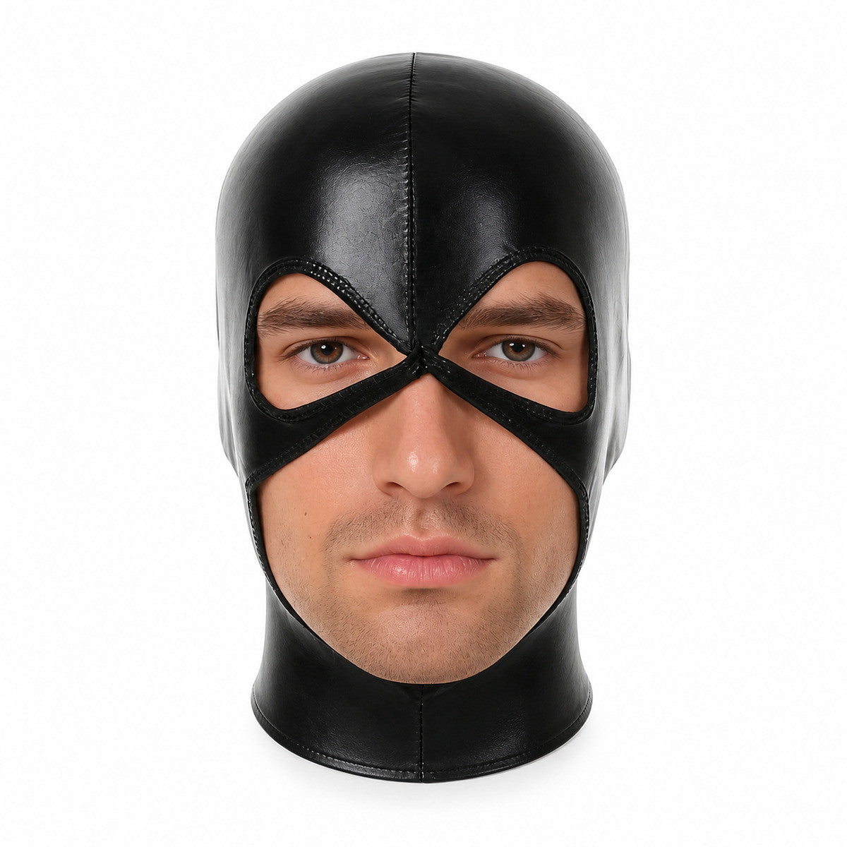 Men Cosplay Face Mask Faux Leather Unisex Wet-Look Headgear Open Eyes and Mouth Women Hood Role Play Costume