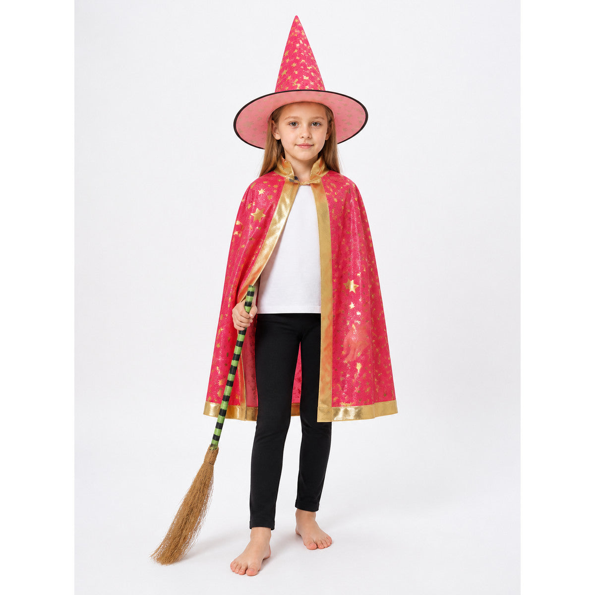Costume Cloak with Pointed Hat, Raspberry, with Stars main product view