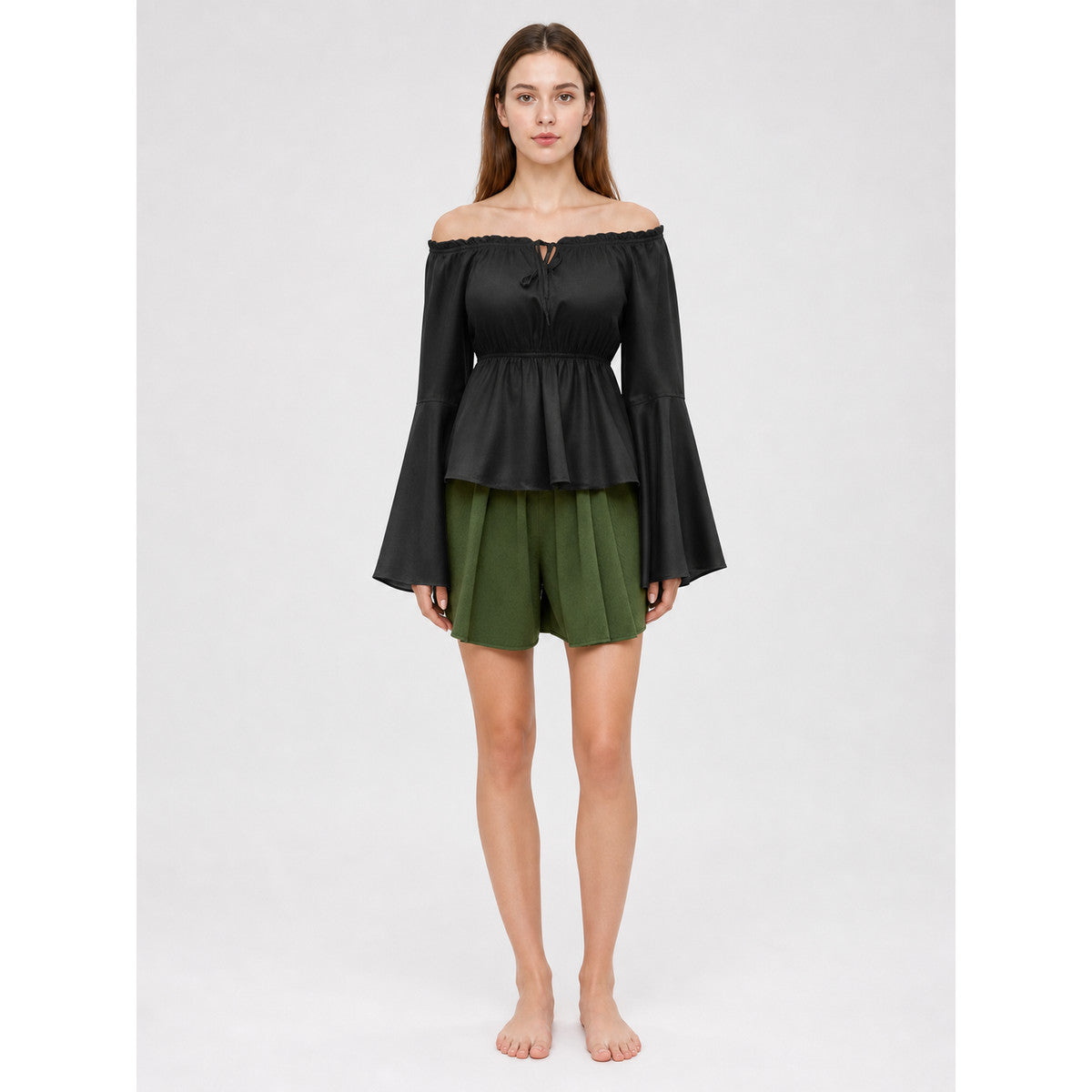 Black Off-the-Shoulder Blouse with Long Sleeves