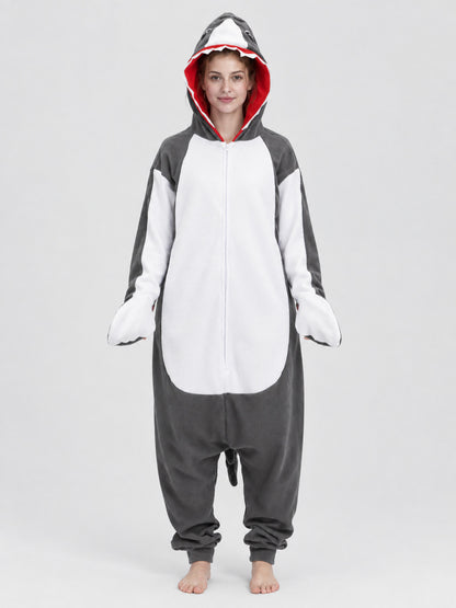 Fleece Shark Hooded Pajama Jumpsuit