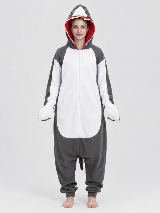 Fleece Shark Hooded Pajama Jumpsuit
