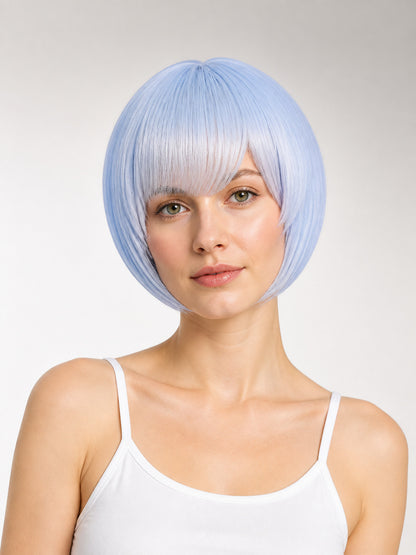 Short Blue and White Cosplay Wig with Straight Bangs main product view