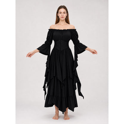 Black Gothic Maxi Dress with Corset Lacing
