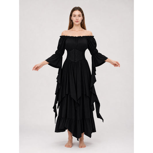 Black Gothic Maxi Dress with Corset Lacing