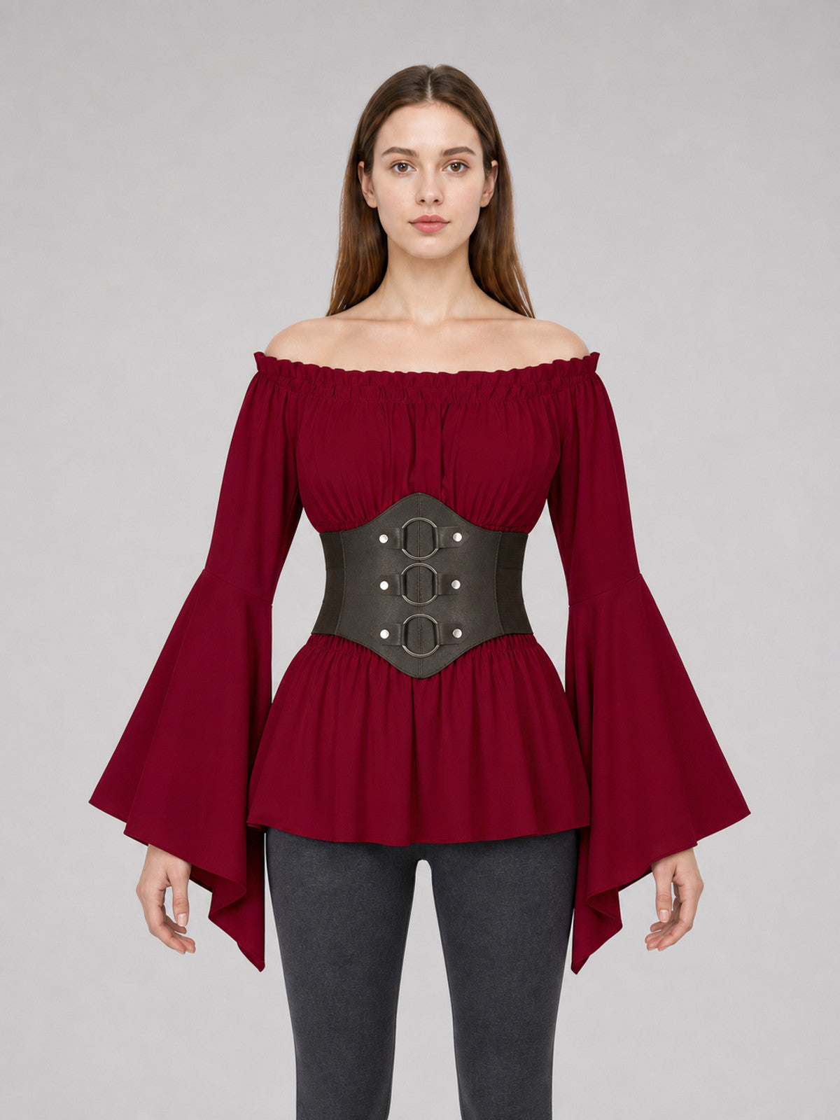 Costume Dress with Belt and Flared Sleeves front view