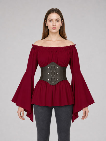 Costume Dress with Belt and Flared Sleeves front view