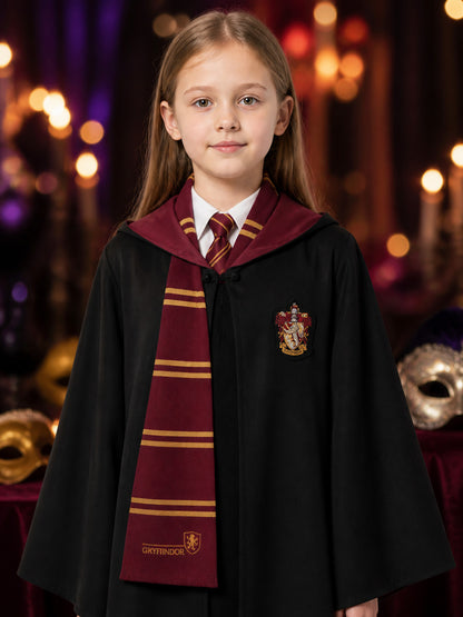 Kids Wizard Robe Costume Set, Hooded Long Cloak with Tie and Scarf on-model view