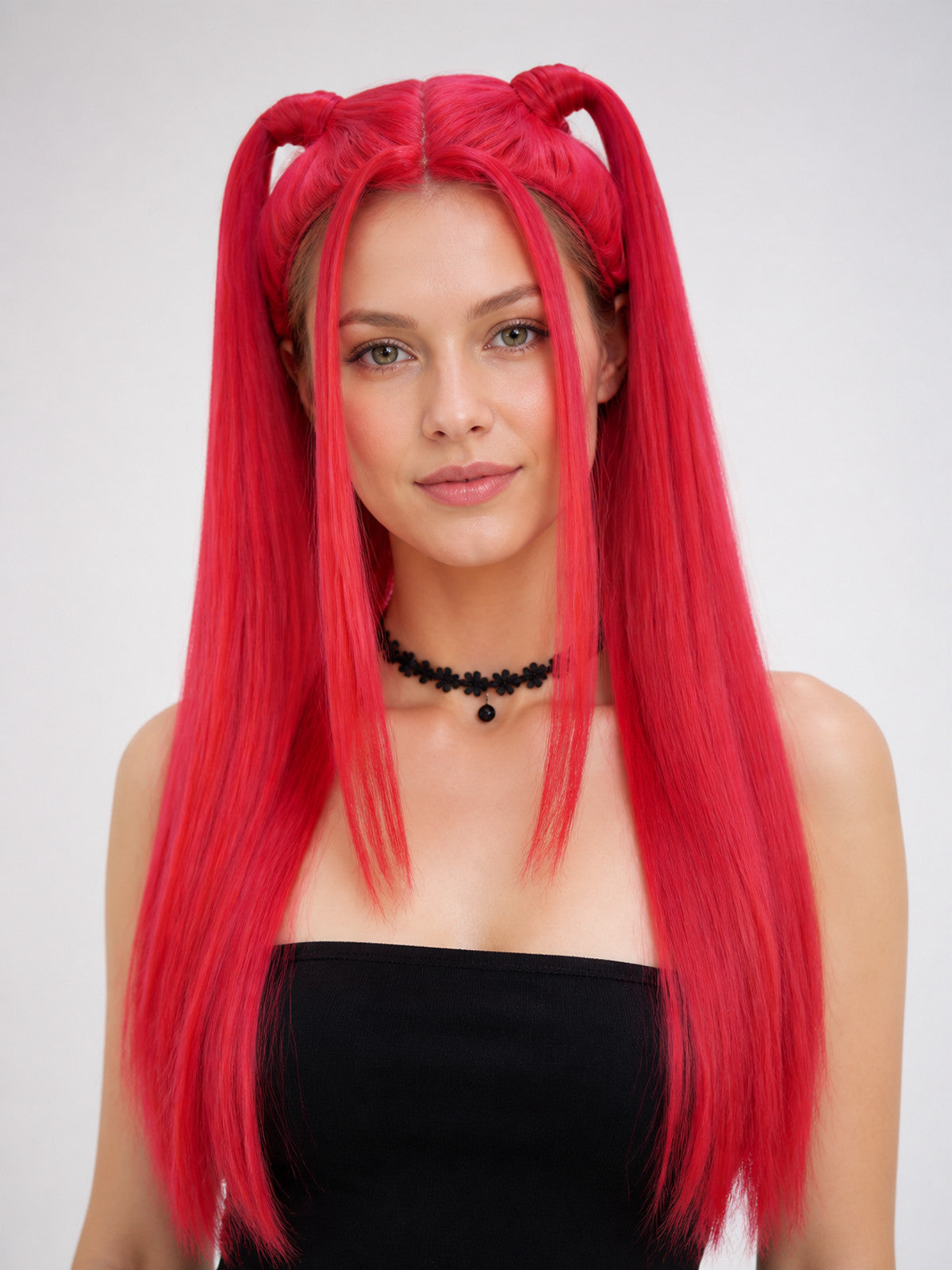 Red and Pink Cosplay Wig with Long Pigtails main product view