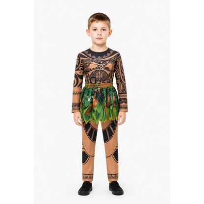 Maui Costume with Tattoo Design and Leaf Skirt main product view