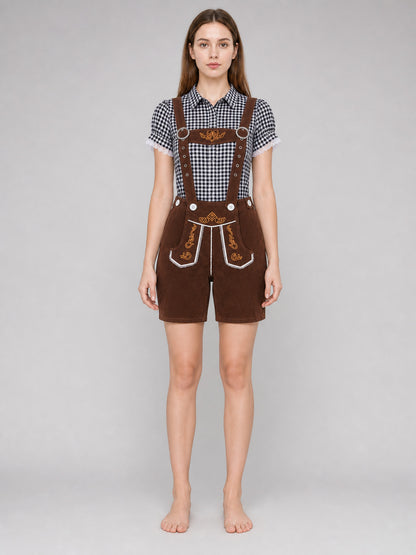 Shirt and Brown Suspender Shorts Set front view