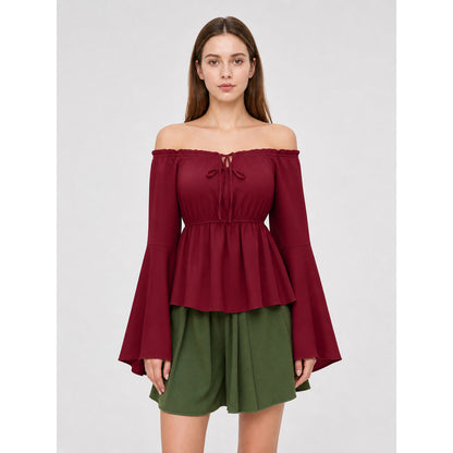 Off-the-Shoulder Blouse with Flared Cuffs on-model view