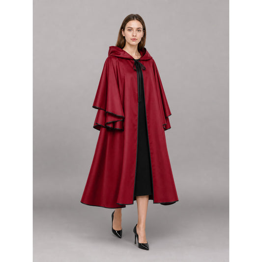 Long Burgundy Hooded Costume Cape