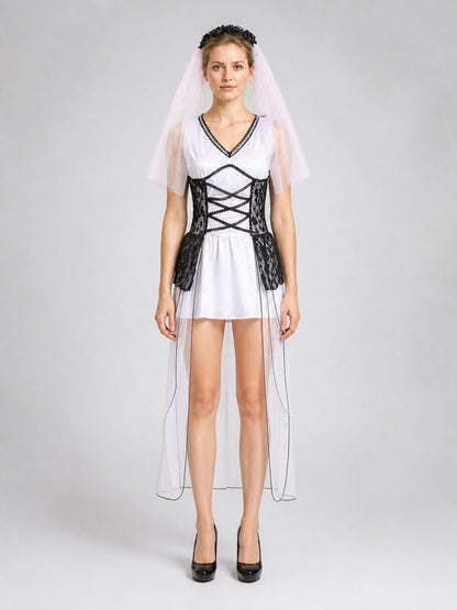 Gothic Ghost Bride Dress with Veil for Halloween on-model view