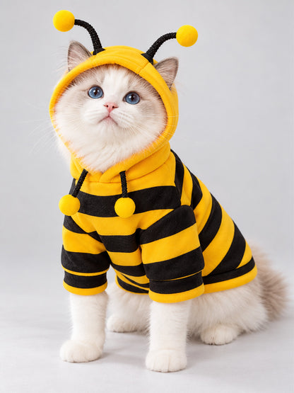 Bee Costume for Cats with Yellow and Black Stripes and Antennae