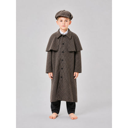 Children’s Detective Costume: Plaid Coat and Cap on-model view