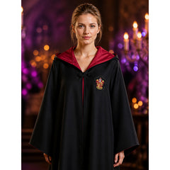 Hooded Wizard Robe Costume, Black Long Cape with Red Inner Lining and School