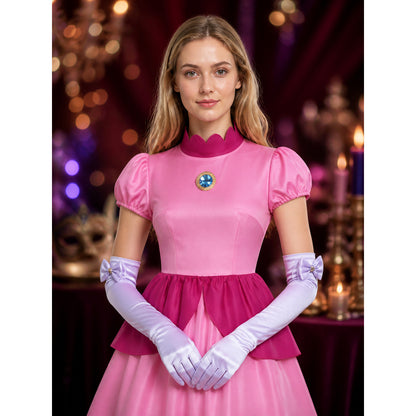 Princess Pink Costume Dress with Gloves and Brooch on-model view