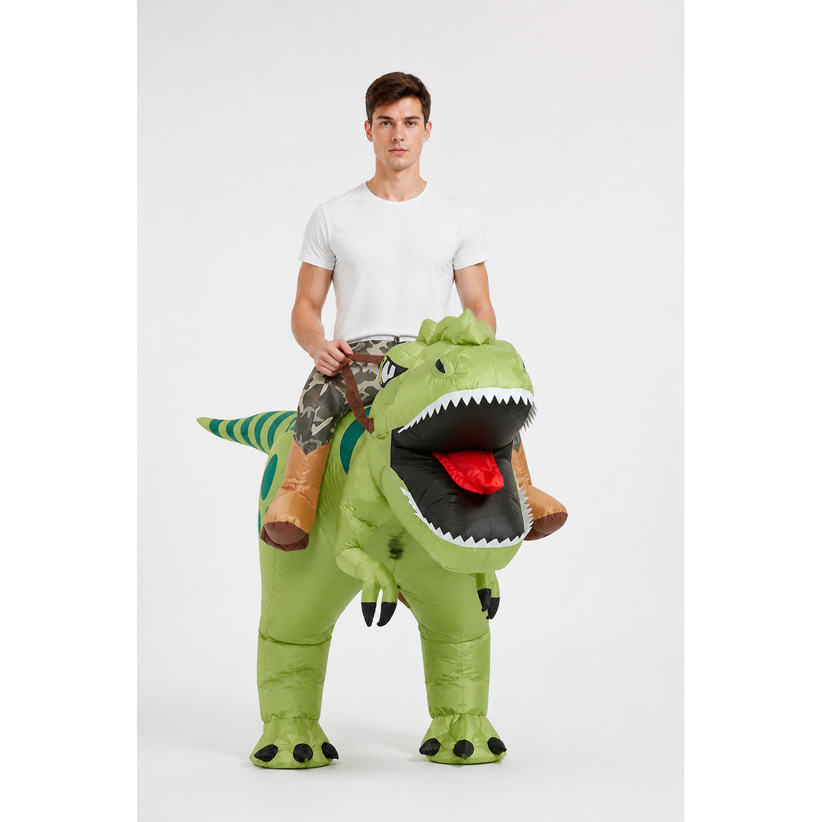 Green Inflatable Dinosaur Costume with Crest main product view