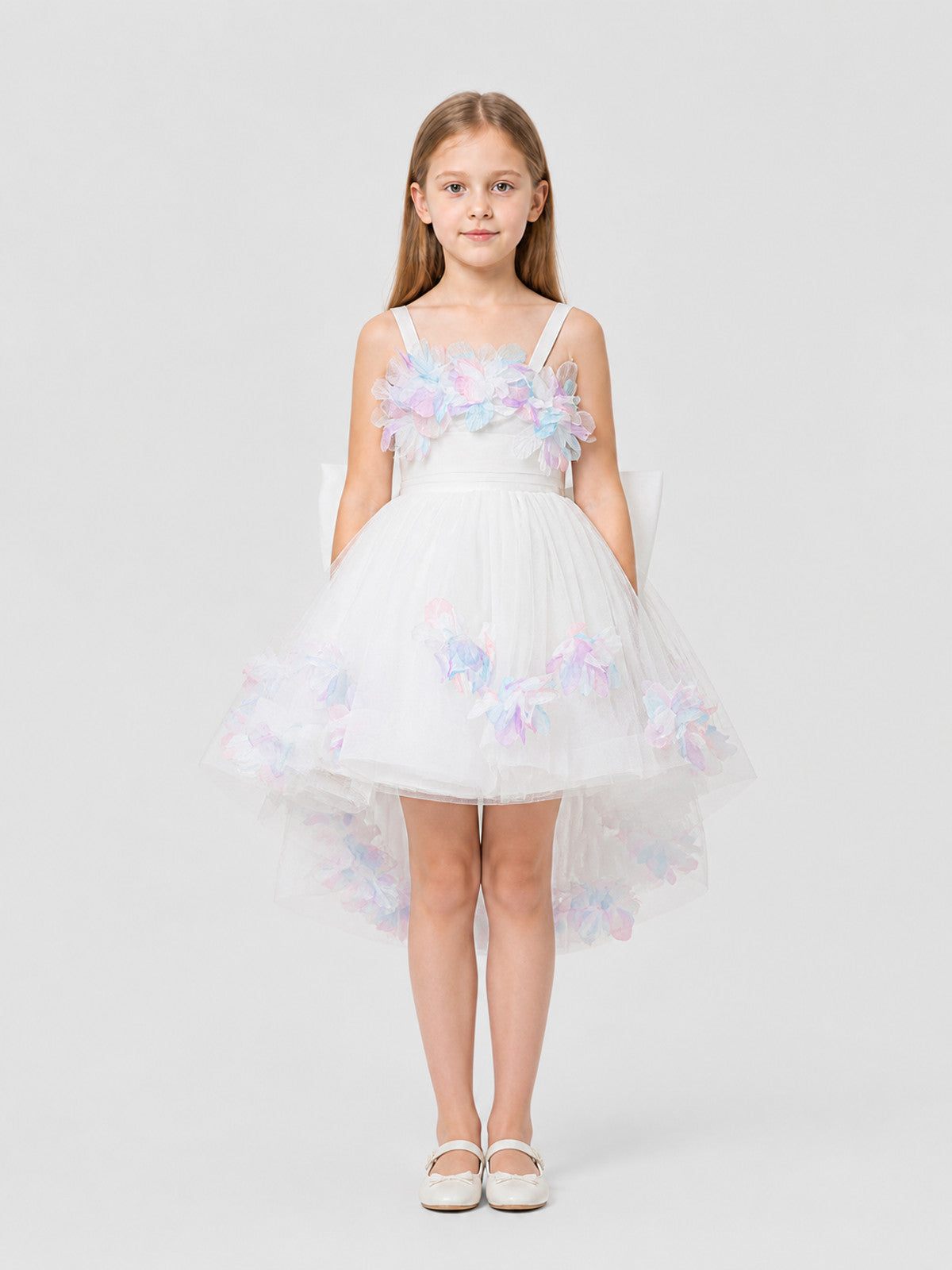 Full Skirt Dress with Floral Details and a Train on-model view