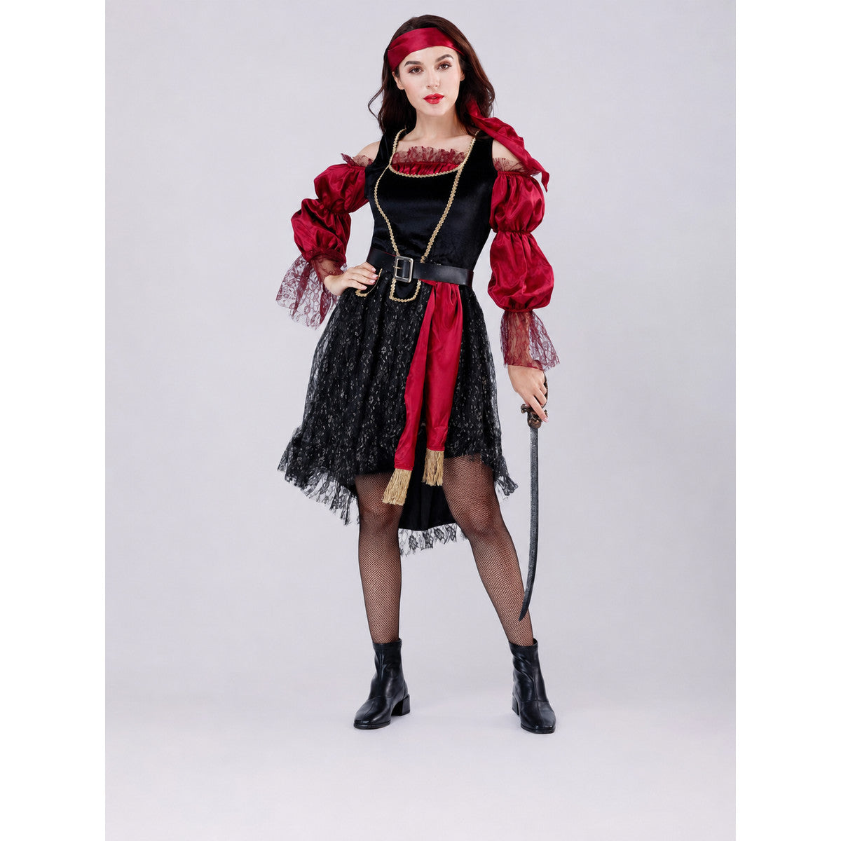 Pirate Costume in a Red-and-Black Style