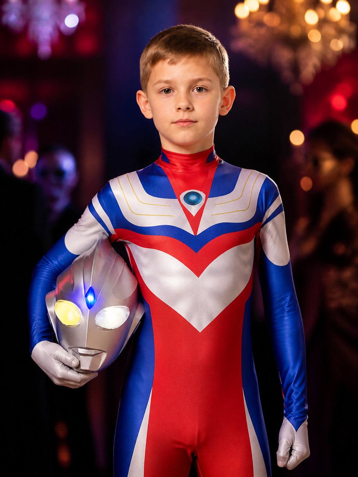 Unisex Superhero Bodysuit Halloween Costume Set with Helmet, Long Sleeve High on-model view