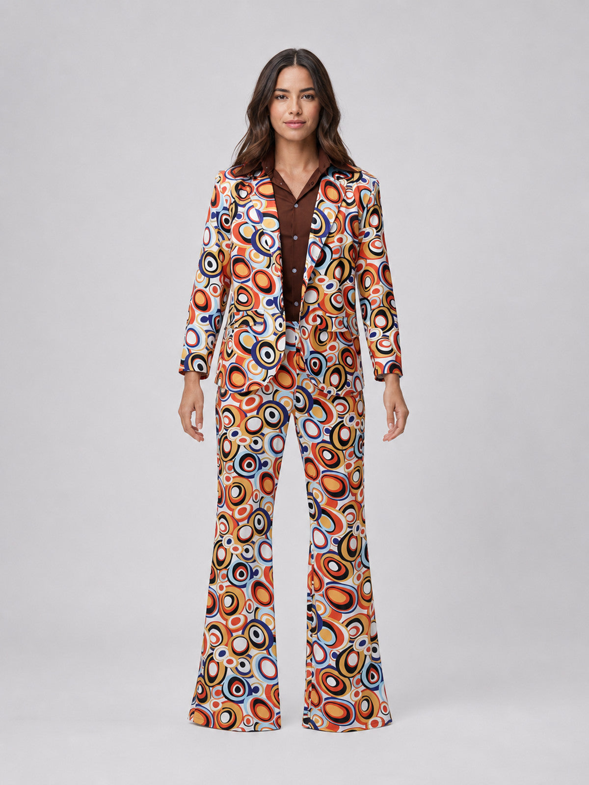 Retro Geometric Print Two-Piece Suit front view