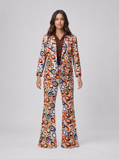 Retro Geometric Print Two-Piece Suit front view