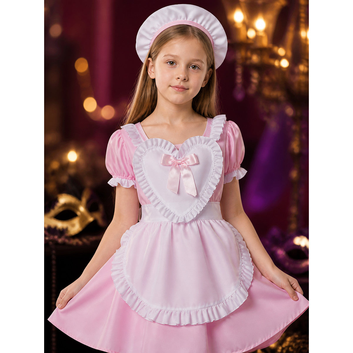 Lolita-Style Girls’ Dress with Apron and Full Skirt