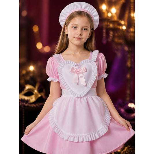Lolita-Style Girls’ Dress with Apron and Full Skirt