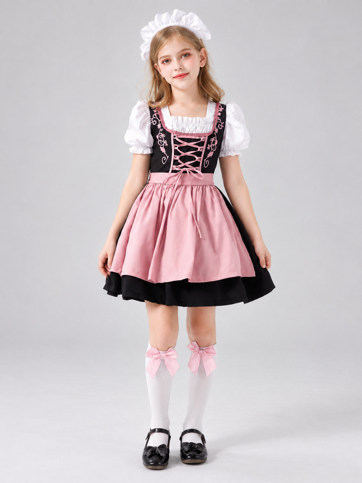 Children's Dirndl-Style Costume with Apron, Pink