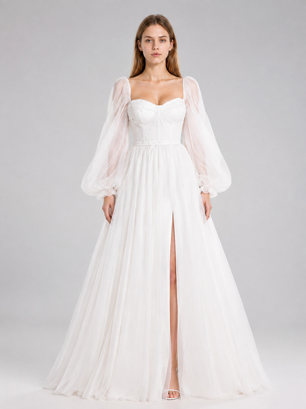 bridal white white off-shoulder long-sleeved wedding dress product image