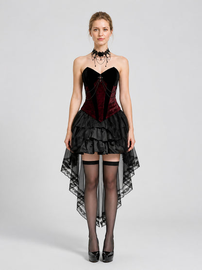 Gothic Black-and-Red Halloween Costume Dress on-model view