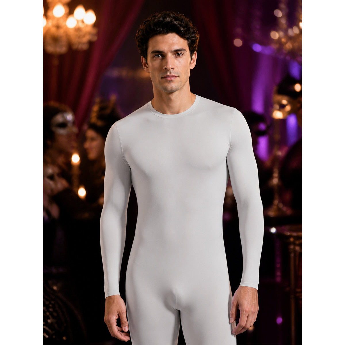 Adult White Invisible Man Full Body Suit Halloween Costume on-model view