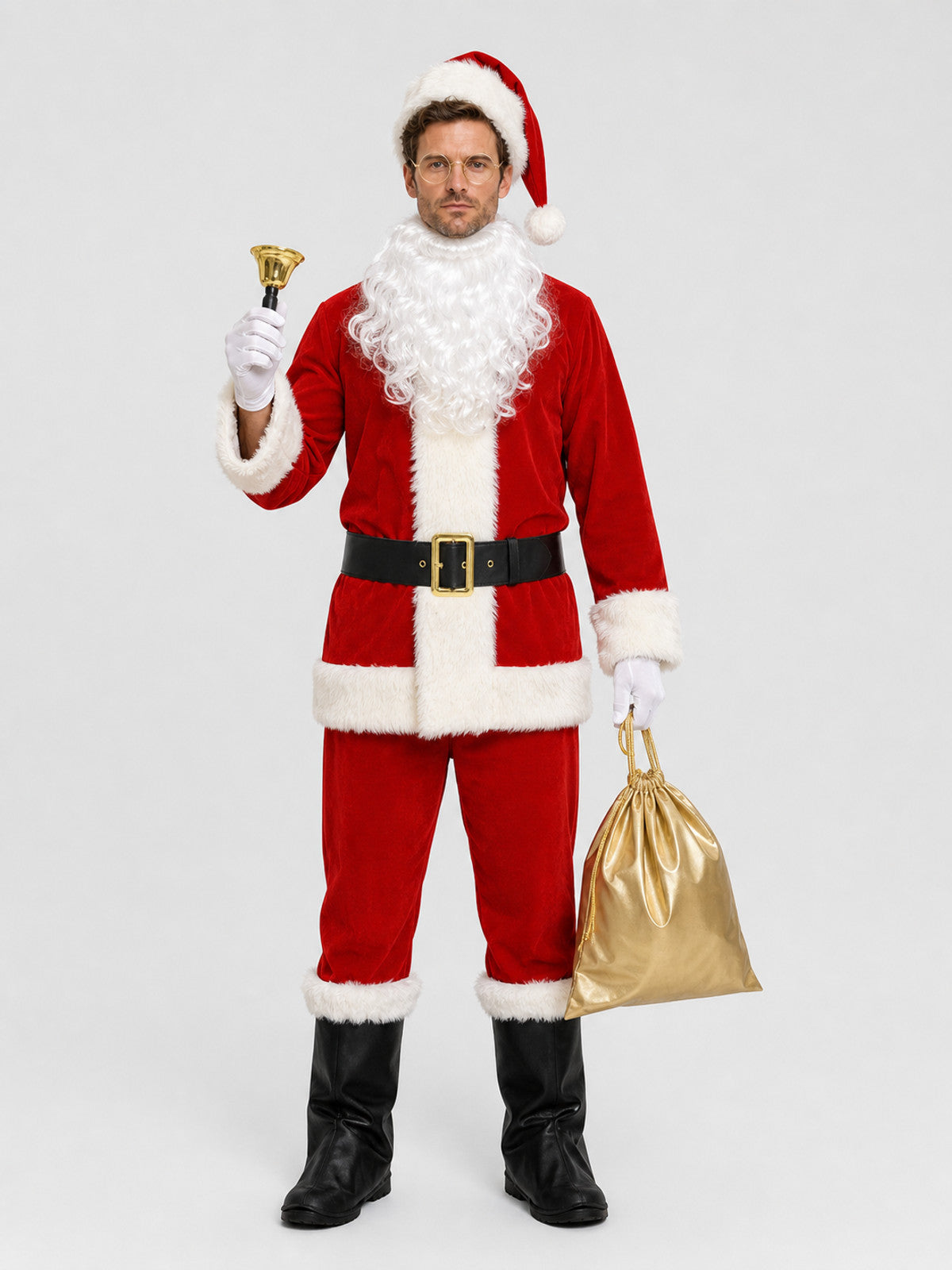 Santa Claus Costume, Red 11-Piece Set on-model view