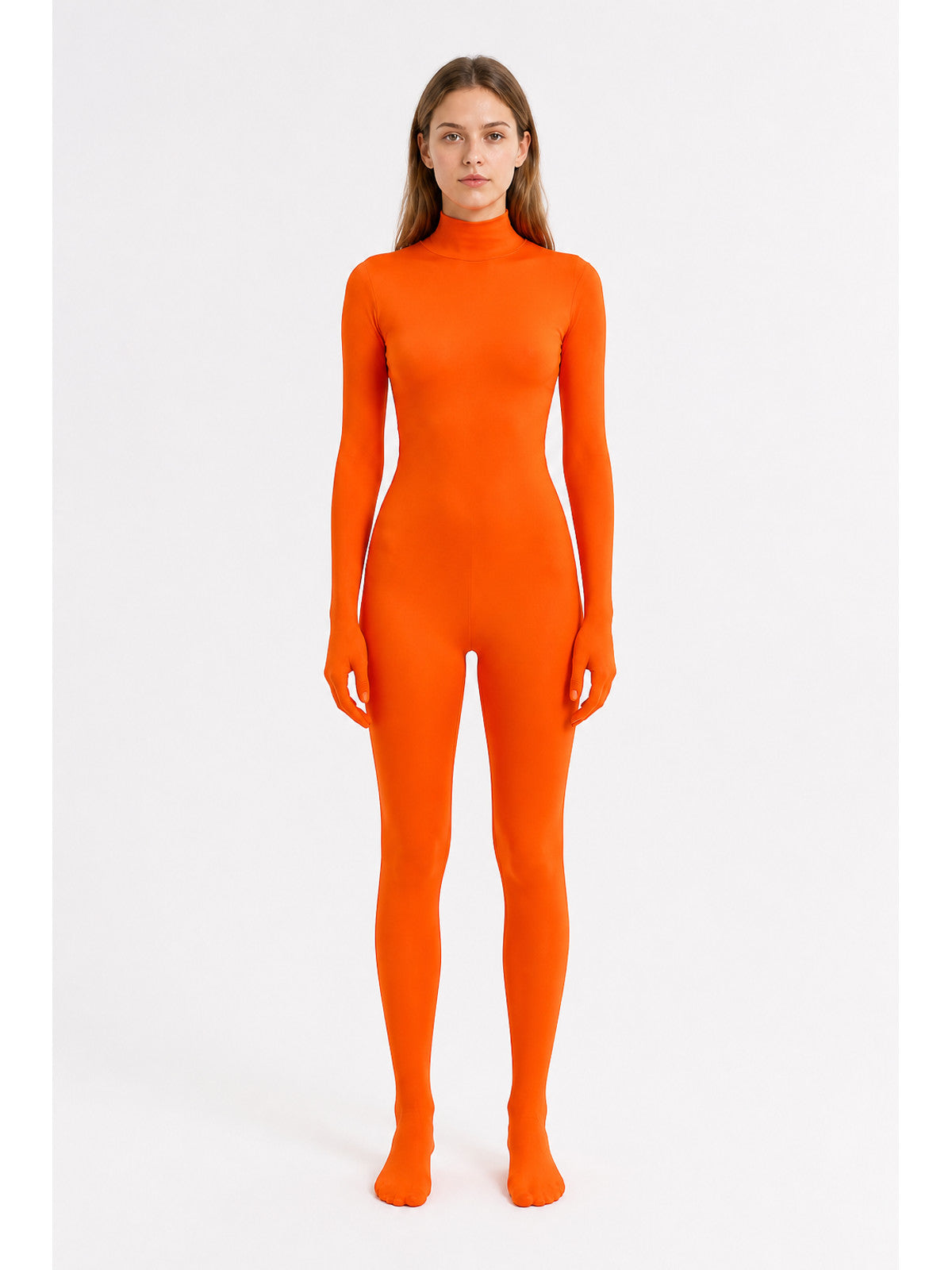 Orange Form-Fitting Jumpsuit with High Collar main product view