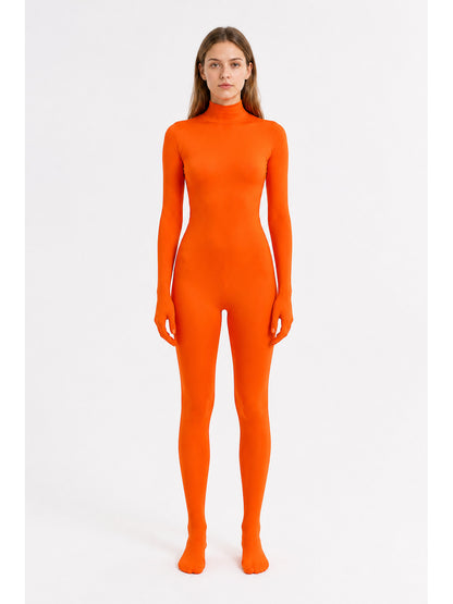 Orange Form-Fitting Jumpsuit with High Collar main product view