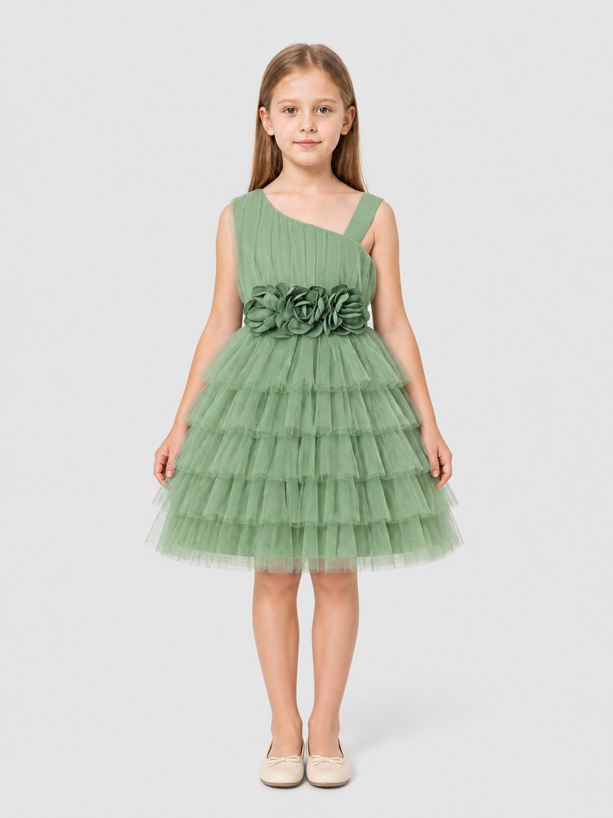 Girls' Party Tutu Dress with Tulle and Roses on-model view