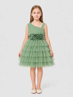 Girls' Party Tutu Dress with Tulle and Roses