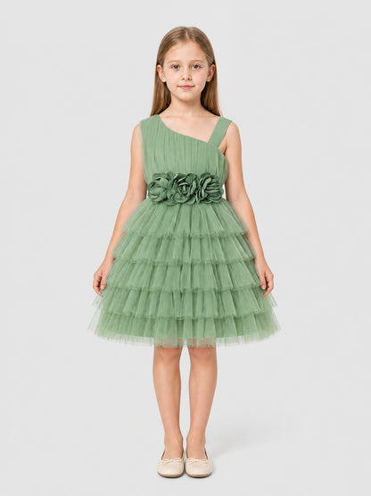 Girls' Party Tutu Dress with Tulle and Roses on-model view
