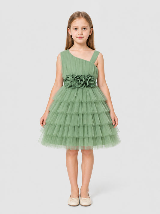 Girls' Party Tutu Dress with Tulle and Roses on-model view