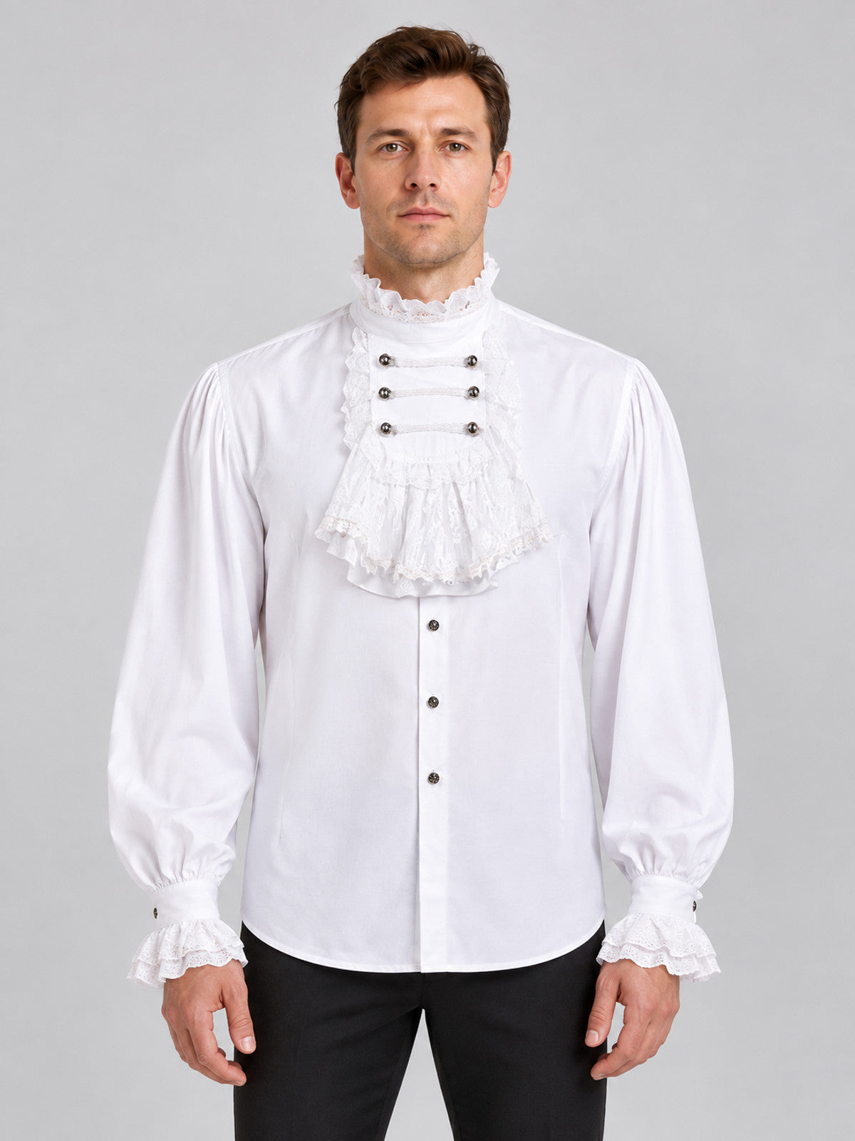 White costume shirt with lace jabot and ruffles