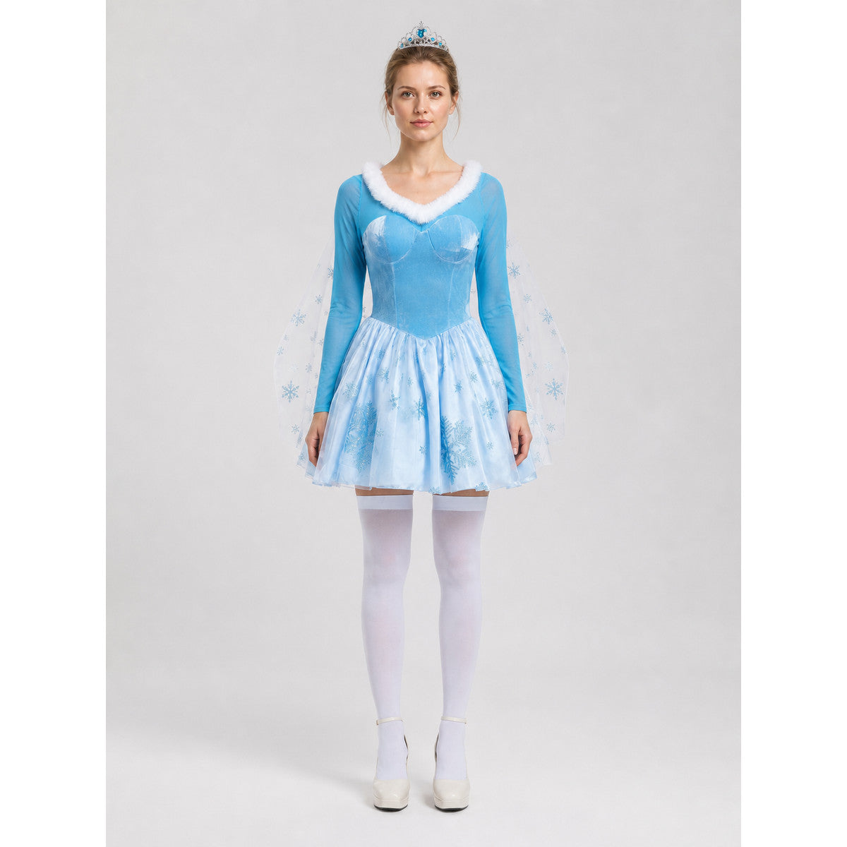 Short Princess Costume with Snowflakes and Cape, S-XL