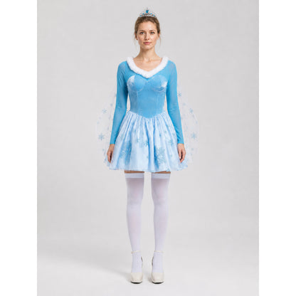 Short Princess Costume with Snowflakes and Cape, S-XL