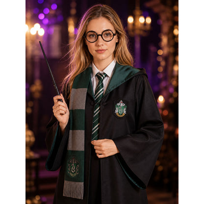 Slytherin Wizard Robe Costume Set for Halloween with Scarf, Tie, Glasses & Wand