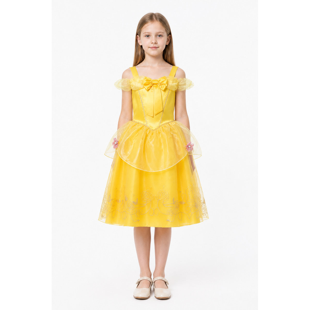 Children's Costume Dress with Floral Embroidery and Bow main product view