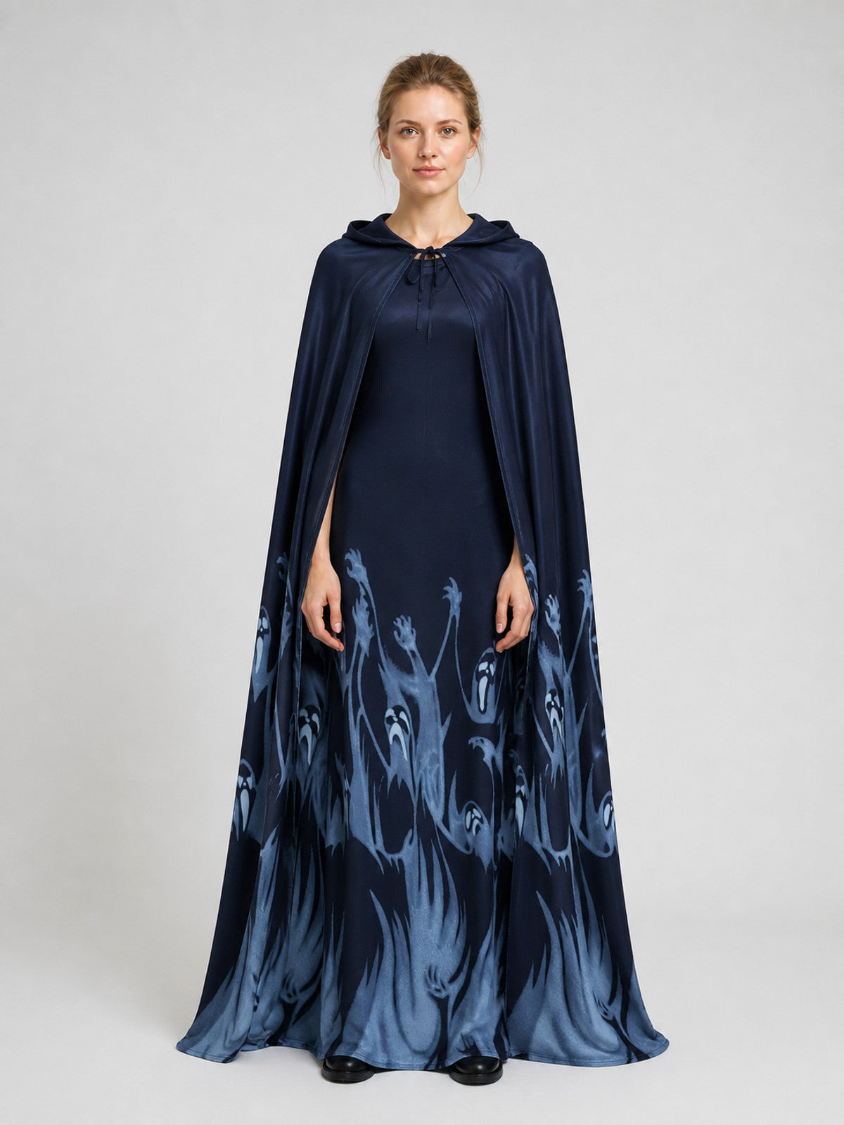 Halloween Hooded Cloak Costume with Ghost Patterns