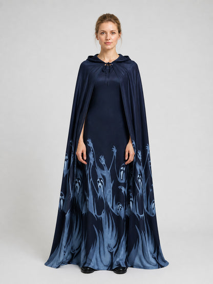 Halloween Hooded Cloak Costume with Ghost Patterns